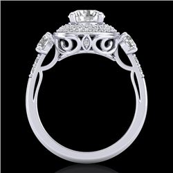 2.05 CTW VS/SI Diamond Solitaire Art Deco 3 Stone Ring 18K White Gold - REF-490T9M - 37262