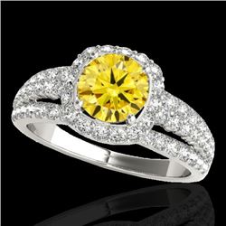 2.25 CTW Certified Si/I Fancy Intense Yellow Diamond Solitaire Halo Ring 10K White Gold - REF-316T4M