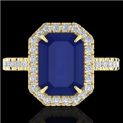 5.33 CTW Sapphire And Micro Pave VS/SI Diamond Halo Ring 18K Yellow Gold - REF-77X3T - 21435