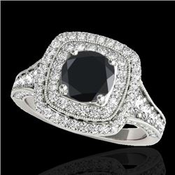 2 CTW Certified VS Black Diamond Solitaire Halo Ring 10K White Gold - REF-114T5M - 33655