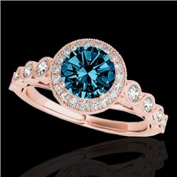 1.5 CTW Si Certified Fancy Blue Diamond Solitaire Halo Ring 10K Rose Gold - REF-178X2T - 33604