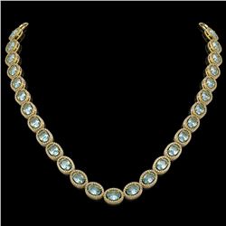 41.88 CTW Aquamarine & Diamond Halo Necklace 10K Yellow Gold - REF-722F4N - 40579