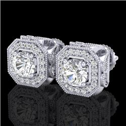 2.75 CTW VS/SI Diamond Solitaire Art Deco Stud Earrings 18K White Gold - REF-472Y8K - 37322