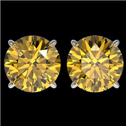 4 CTW Certified Intense Yellow SI Diamond Solitaire Stud Earrings 10K White Gold - REF-930A2X - 3313