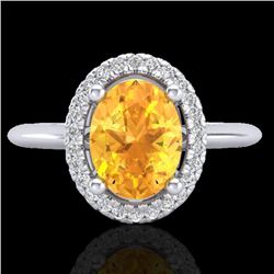 1.75 CTW Citrine & Micro VS/SI Diamond Ring Solitaire Halo 18K White Gold - REF-43Y6K - 21007