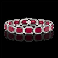 38.61 CTW Ruby & Diamond Halo Bracelet 10K White Gold - REF-424X5T - 41525