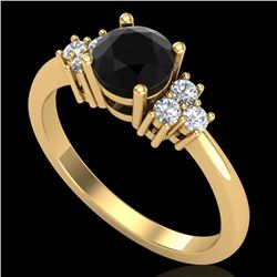 1 CTW Fancy Black Diamond Solitaire Engagement Classic Ring 18K Yellow Gold - REF-80A2X - 37592