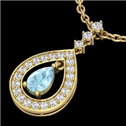 1.15 CTW Aquamarine & Micro Pave VS/SI Diamond Necklace Designer 14K Yellow Gold - REF-61N3Y - 23162