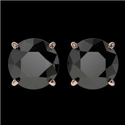 3.10 CTW Fancy Black VS Diamond Solitaire Stud Earrings 10K Rose Gold - REF-65K5W - 36695