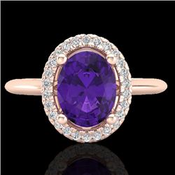 1.75 CTW Amethyst & Micro VS/SI Diamond Ring Solitaire Halo 14K Rose Gold - REF-40H2A - 20997