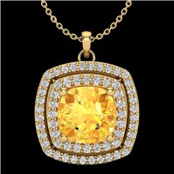 1.77 CTW Citrine & Micro Pave VS/SI Diamond Halo Necklace 18K Yellow Gold - REF-63F5N - 20453