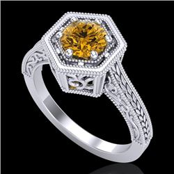 0.77 CTW Intense Fancy Yellow Diamond Engagement Art Deco Ring 18K White Gold - REF-130X9T - 37504