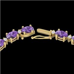 28 CTW Amethyst & VS/SI Diamond Eternity Tennis Necklace 10K Yellow Gold - REF-146K5W - 21582