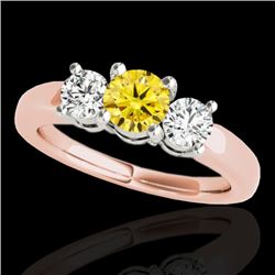 2 CTW Certified Si/I Fancy Intense Yellow Diamond 3 Stone Solitaire Ring 10K Rose Gold - REF-349A8X 