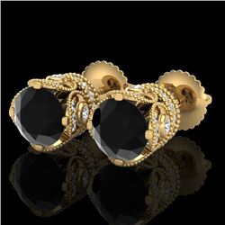 3 CTW Fancy Black Diamond Solitaire Art Deco Stud Earrings 18K Yellow Gold - REF-149W3F - 37417