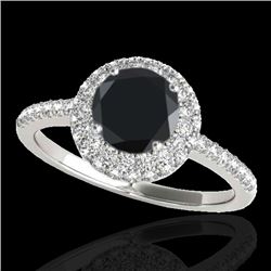 1.6 CTW Certified VS Black Diamond Solitaire Halo Ring 10K White Gold - REF-75F3N - 33673