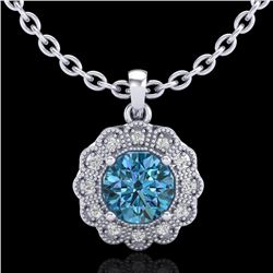 1.15 CTW Fancy Intense Blue Diamond Solitaire Art Deco Necklace 18K White Gold - REF-180M2H - 37845