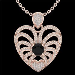 3.50 CTW Black & White Micro VS/SI Diamond Heart Necklace 14K Rose Gold - REF-173N6Y - 20498