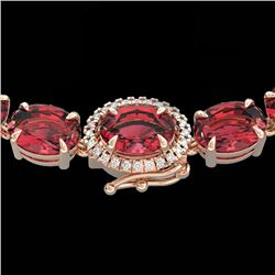 35.25 CTW Pink Tourmaline & VS/SI Diamond Micro Halo Necklace 14K Rose Gold - REF-418K2W - 40279