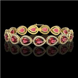 19.7 CTW Tourmaline & Diamond Halo Bracelet 10K Yellow Gold - REF-391Y5K - 41254