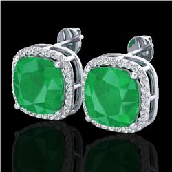 12 CTW Emerald & Micro Pave Halo VS/SI Diamond Earrings Solitaire 18K White Gold - REF-158H2A - 2306