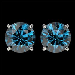 3.15 CTW Certified Intense Blue SI Diamond Solitaire Stud Earrings 10K White Gold - REF-379X3T - 367