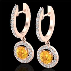 1.75 CTW Citrine & Micro Pave Halo VS/SI Diamond Earrings 14K Rose Gold - REF-72X5T - 23249