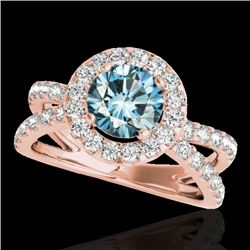 2.01 CTW Si Certified Fancy Blue Diamond Solitaire Halo Ring 10K Rose Gold - REF-209H3A - 34031