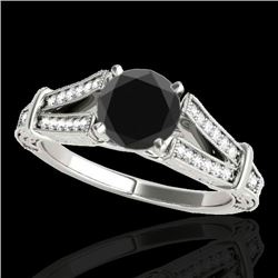 1.25 CTW Certified VS Black Diamond Solitaire Antique Ring 10K White Gold - REF-64X8T - 34660