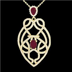 3.50 CTW Ruby & Micro VS/SI Diamond Heart Necklace Designer 14K Yellow Gold - REF-179Y6K - 21251