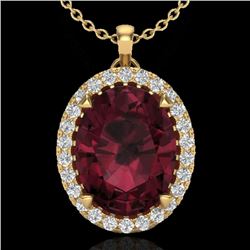 2.75 CTW Garnet & Micro VS/SI Diamond Halo Solitaire Necklace 18K Yellow Gold - REF-48F4N - 20591