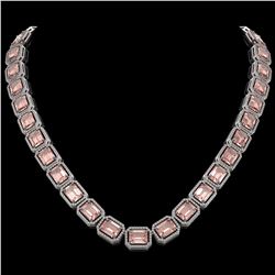 81.64 CTW Morganite & Diamond Halo Necklace 10K White Gold - REF-1728X2T - 41486