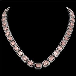 81.64 CTW Morganite & Diamond Halo Necklace 10K White Gold - REF-1728X2T - 41486