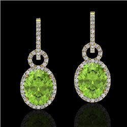 6 CTW Peridot & Micro Pave Solitaire Halo VS/SI Diamond Earrings 14K Yellow Gold - REF-104W4F - 2274