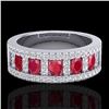 Image 1 : 2.34 CTW Ruby & Micro Pave VS/SI Diamond Designer Inspired Ring 10K White Gold - REF-67F3N - 20826