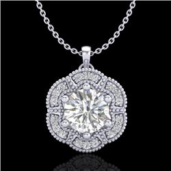 1.01 CTW VS/SI Diamond Solitaire Art Deco Stud Necklace 18K White Gold - REF-245H5A - 37109
