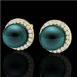 0.50 CTW Micro Halo VS/SI Diamond & Peacock Pearl Earrings 18K Yellow Gold - REF-61M5H - 21500