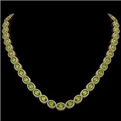 31.1 CTW Peridot & Diamond Halo Necklace 10K Yellow Gold - REF-554M8H - 40429