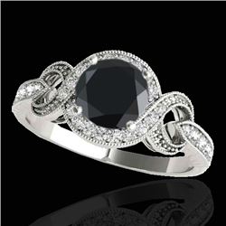 1.33 CTW Certified VS Black Diamond Solitaire Halo Ring 10K White Gold - REF-60A4X - 33808