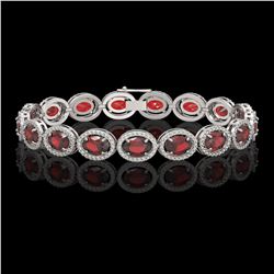 21.98 CTW Garnet & Diamond Halo Bracelet 10K White Gold - REF-247K6W - 40646