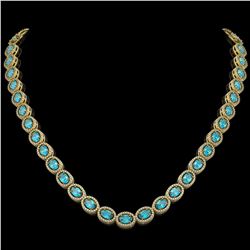 33.25 CTW Swiss Topaz & Diamond Halo Necklace 10K Yellow Gold - REF-506T4M - 40435