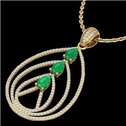 2 CTW Emerald & Micro Pave VS/SI Diamond Designer Necklace 18K Yellow Gold - REF-133K3W - 22468