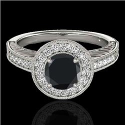 1.5 CTW Certified VS Black Diamond Solitaire Halo Ring 10K White Gold - REF-75K3W - 33745