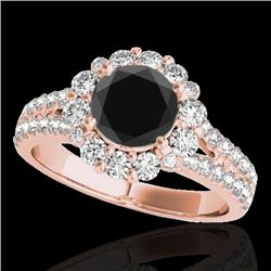 2.51 CTW Certified VS Black Diamond Solitaire Halo Ring 10K Rose Gold - REF-111M3H - 33944