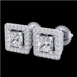 2.25 CTW Princess VS/SI Diamond Micro Pave Stud Earrings 18K White Gold - REF-272N8Y - 37169