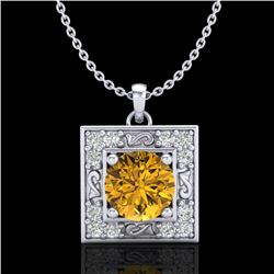 1.02 CTW Intense Fancy Yellow Diamond Art Deco Stud Necklace 18K White Gold - REF-143H6A - 38169