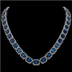 79.66 CTW London Topaz & Diamond Halo Necklace 10K White Gold - REF-740F2N - 41510