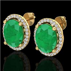 6 CTW Emerald & Micro Pave VS/SI Diamond Earrings Halo 18K Yellow Gold - REF-101F6N - 21054