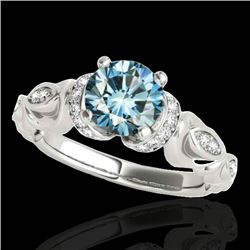 1.2 CTW Si Certified Fancy Blue Diamond Solitaire Antique Ring 10K White Gold - REF-161W8F - 34680