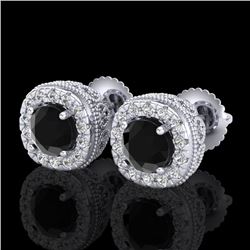 1.69 CTW Fancy Black Diamond Solitaire Art Deco Stud Earrings 18K White Gold - REF-121Y8K - 37989